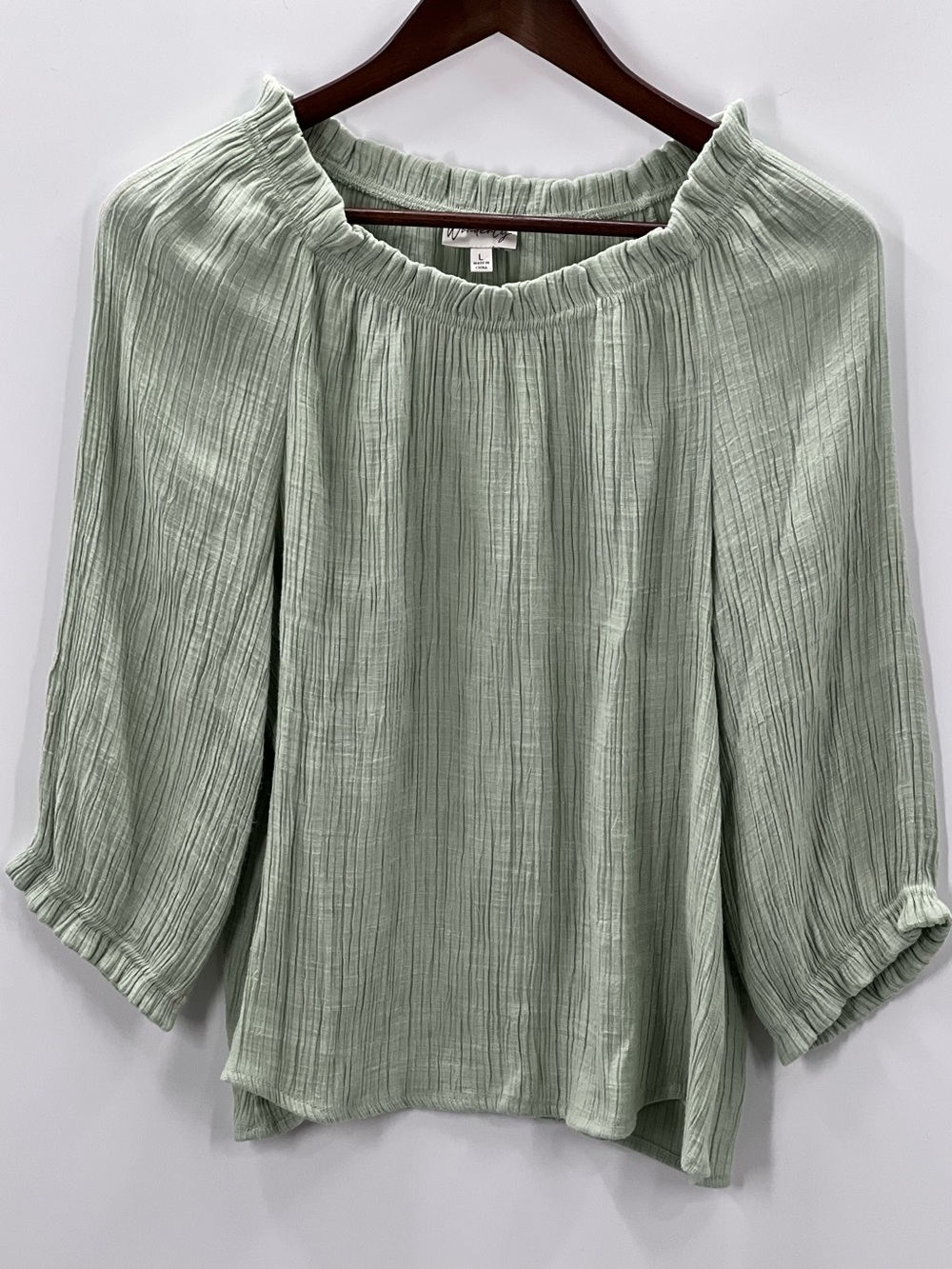370 Wonderly Large Sage Green Peasant Blouse